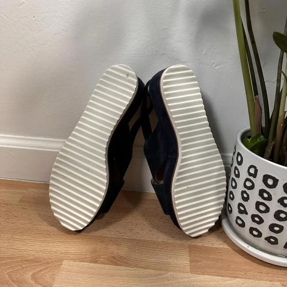Cordani Womens Kaylee Navy Suede Open Toe Ankle Strap Wedge Sandals Shoes 37